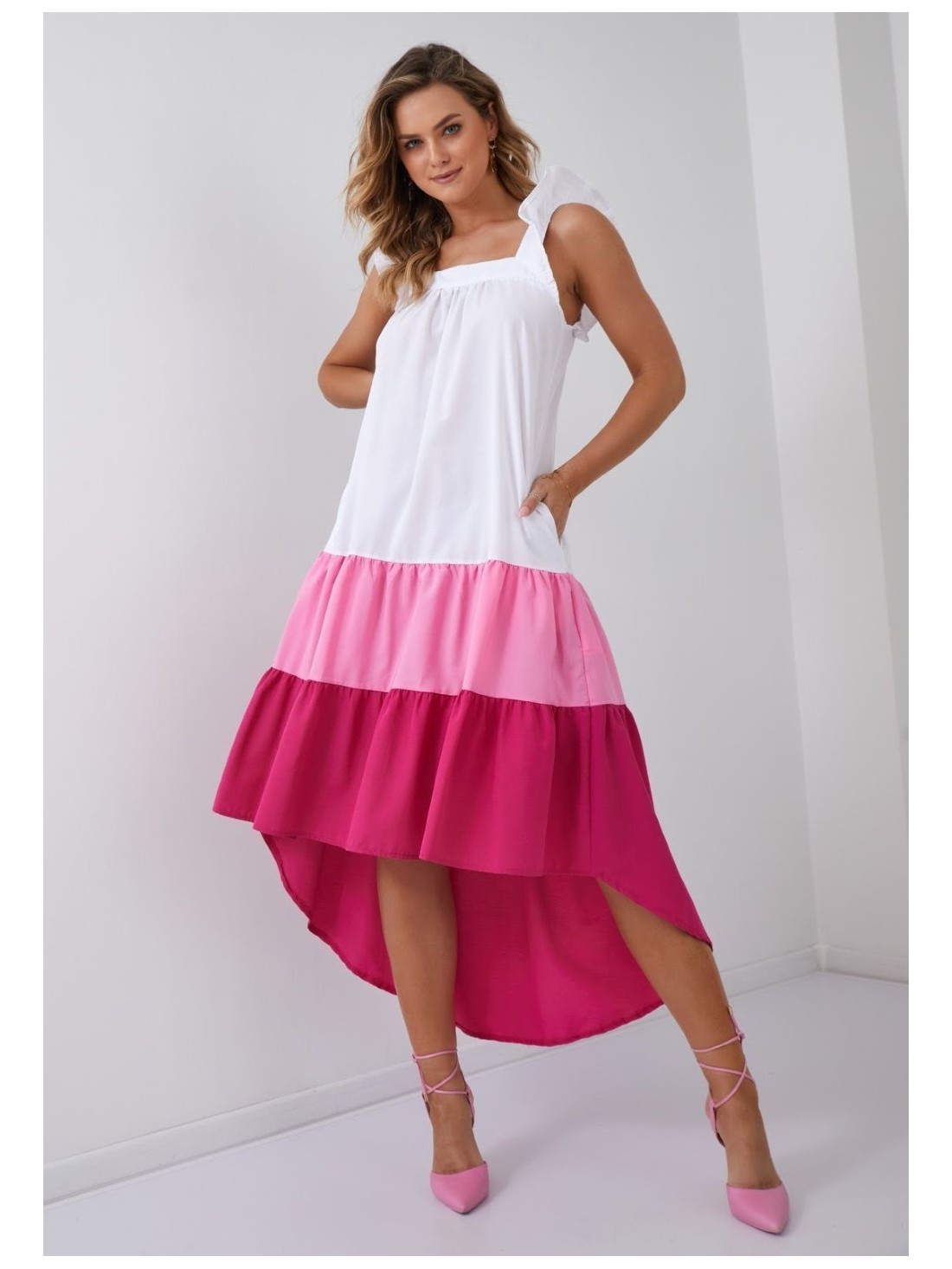 Asymmetrisches Kleid in Rosa und Amaranth FG648